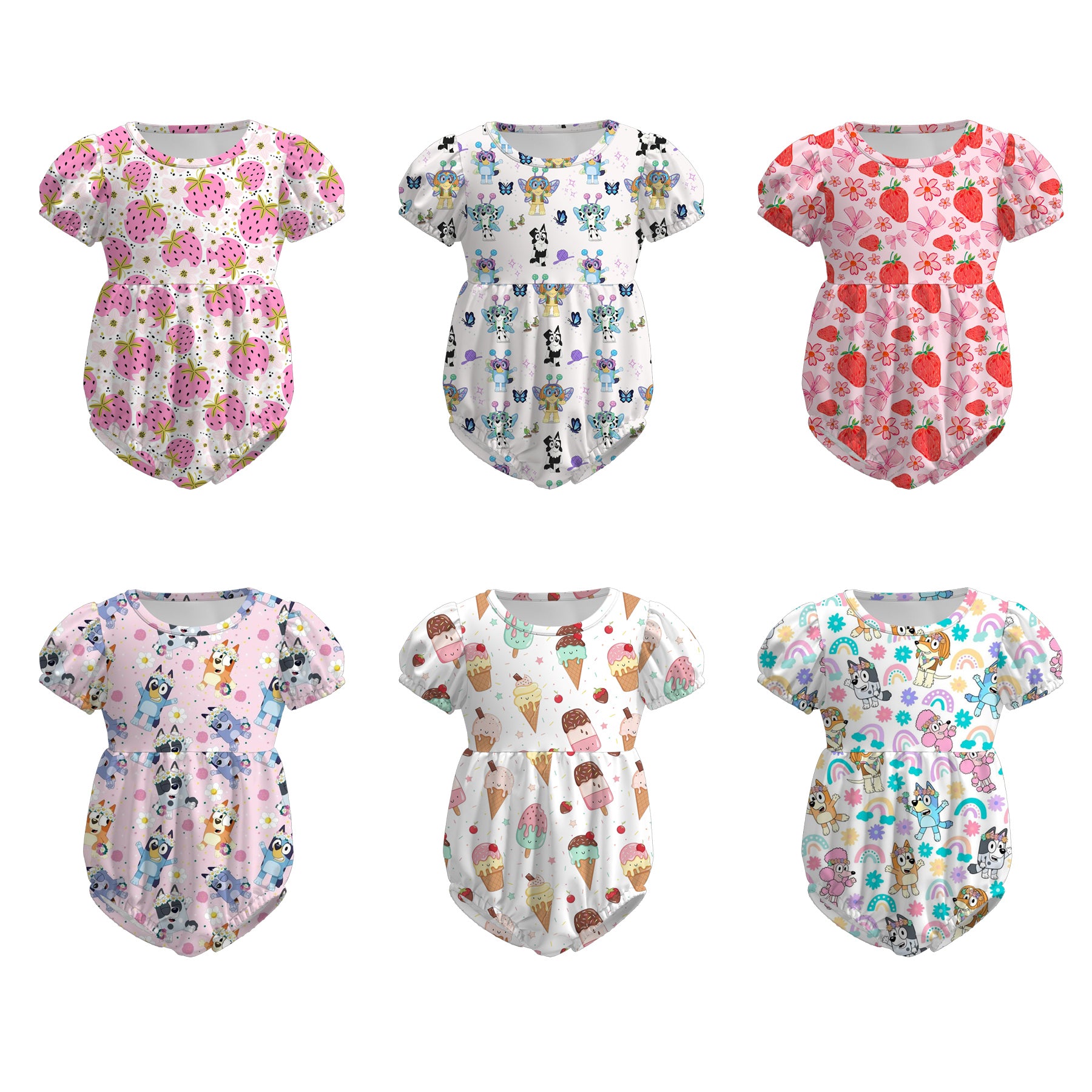 （Pre Order）Toddler Girls Spring and Summer Strawberry＆Cartoon Print Romper