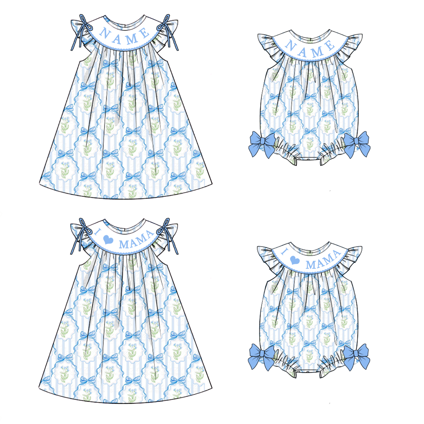 （Pre Order）Sisters Spring and Summer Embroidery Smocked Dress＆Romper