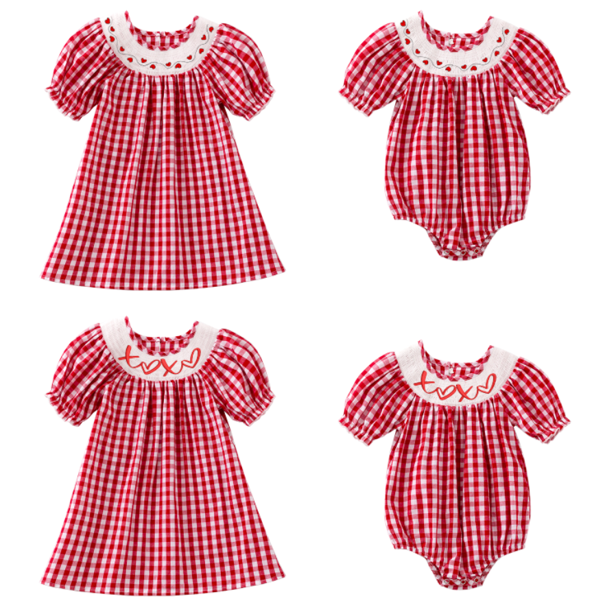 （Pre Order）Girls Valentine's Day Embroidery Smocked Dress and Romper