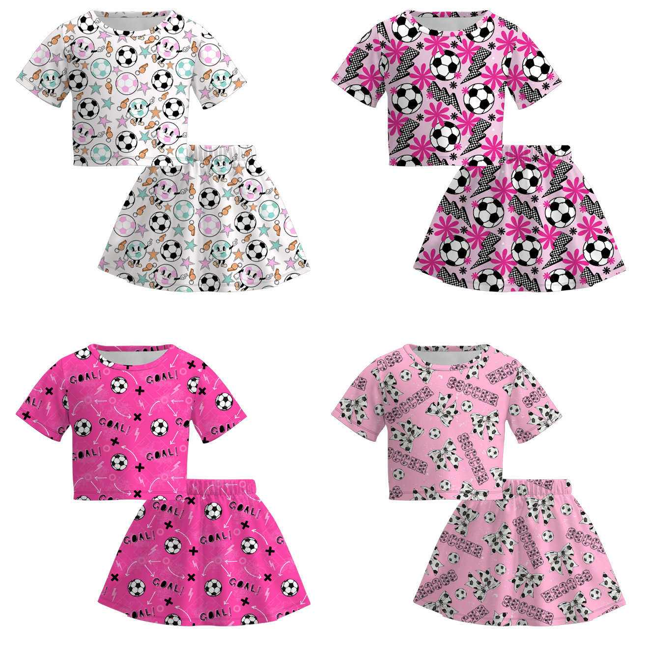 （In Stock）Girls Spring and Summer Soccer Print Skirt Set