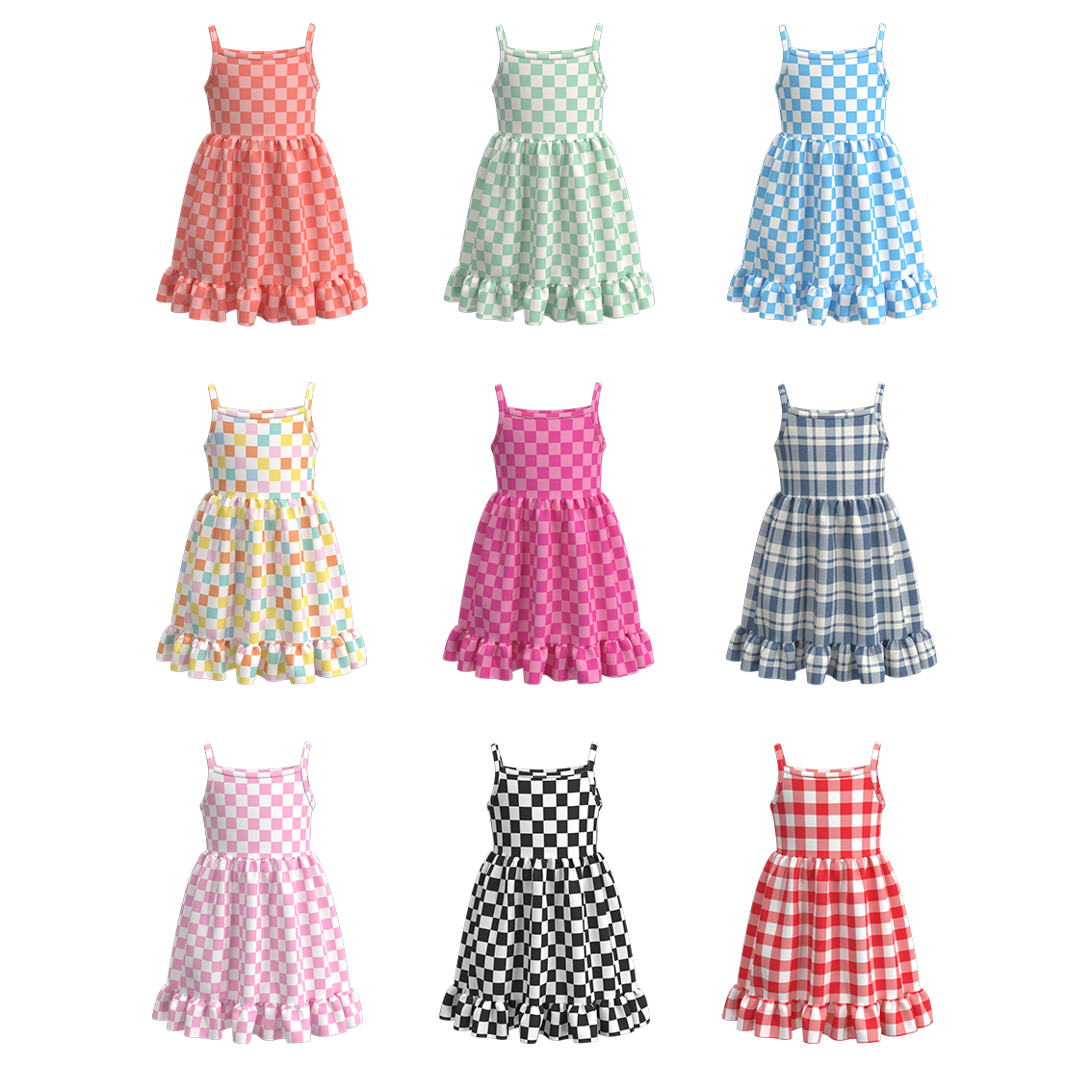 (Pre Order)Sleeveless Plaid Printed Girls' Summer Dress