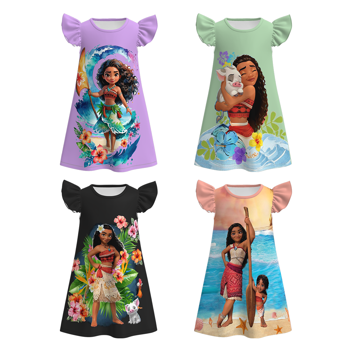 （Pre Order）Girls Spring and Summer Cartoon Character Print Ruffled Pajamas Dress