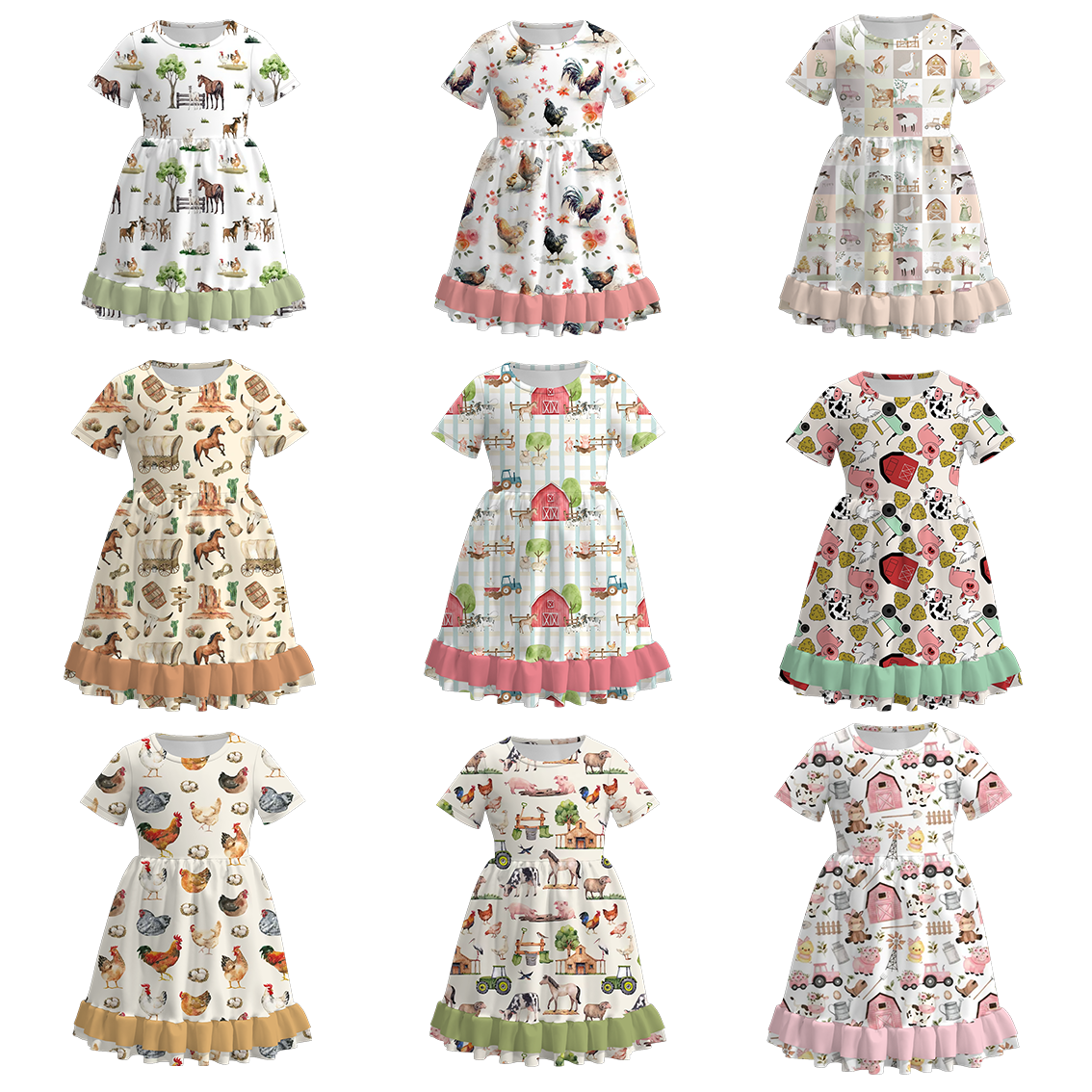 (Pre Order)Summer Girls Farm Ruffled Dress