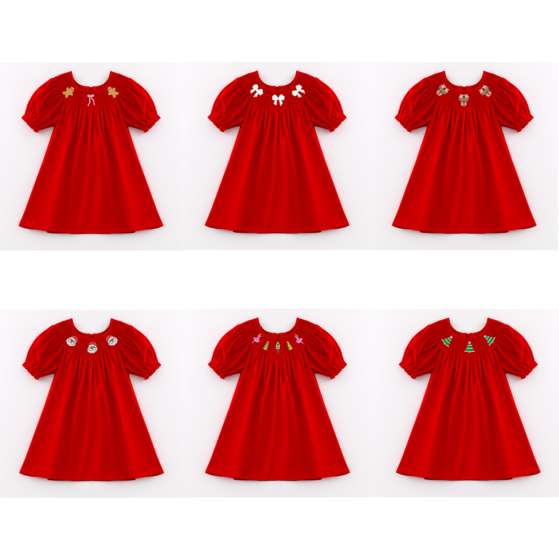 （Pre Order）Girls Christmas Embroidery Smocked Dress