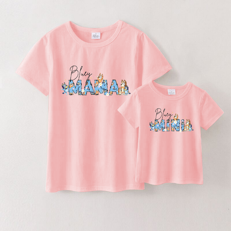 （Pre Order）Mommy & me Cartoon Printed Short Sleeve Pink T-shirt