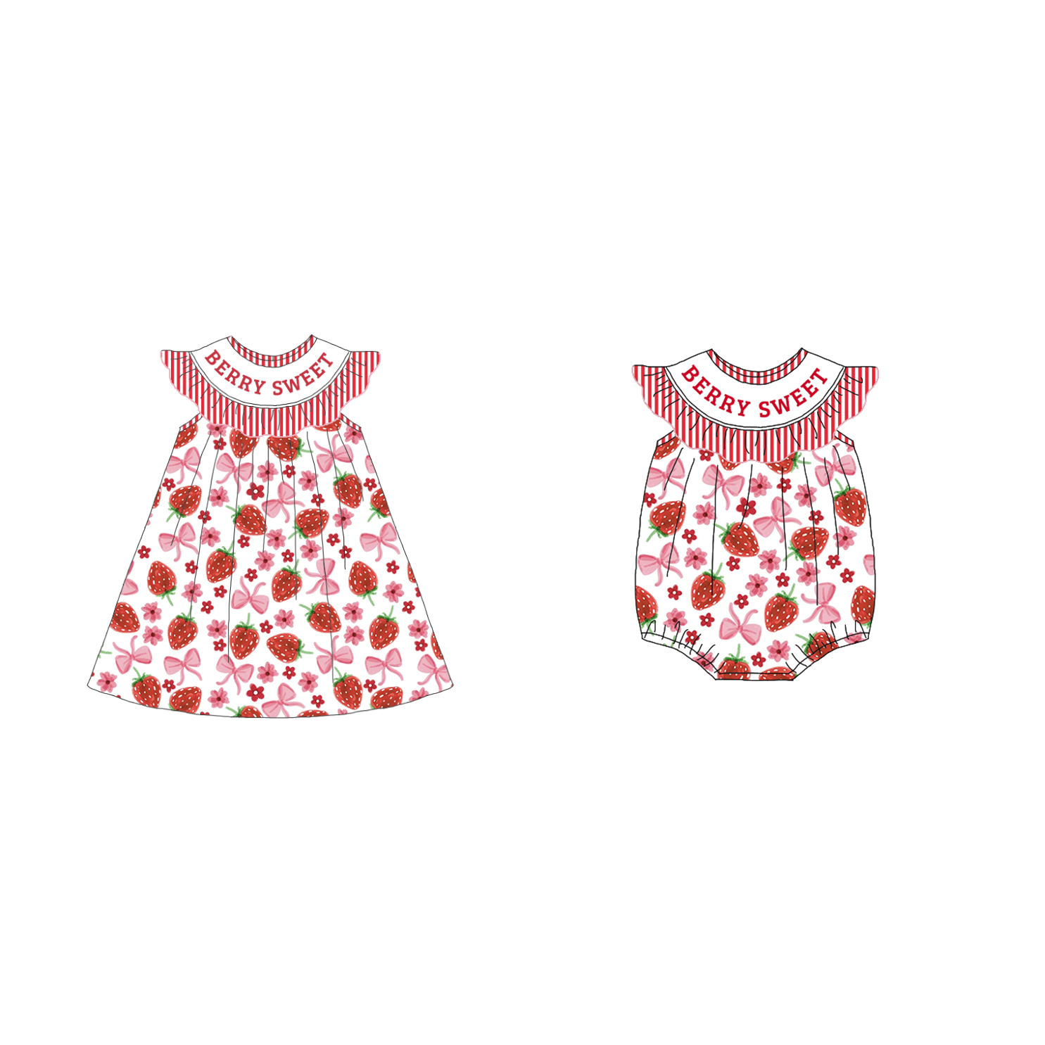 （Pre Order）Sisters Spring and Summer BERRY SWEET Embroidery Smocked Dress＆Romper