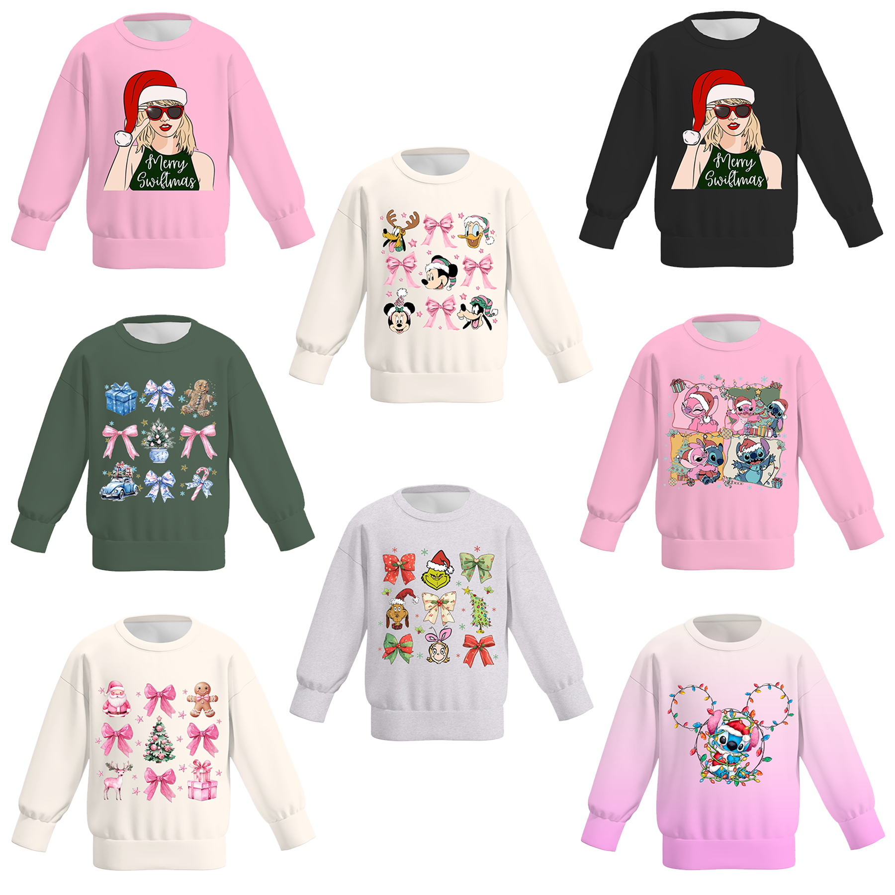 （Pre Order）Girls Christmas Cartoon Print Sweatshirt