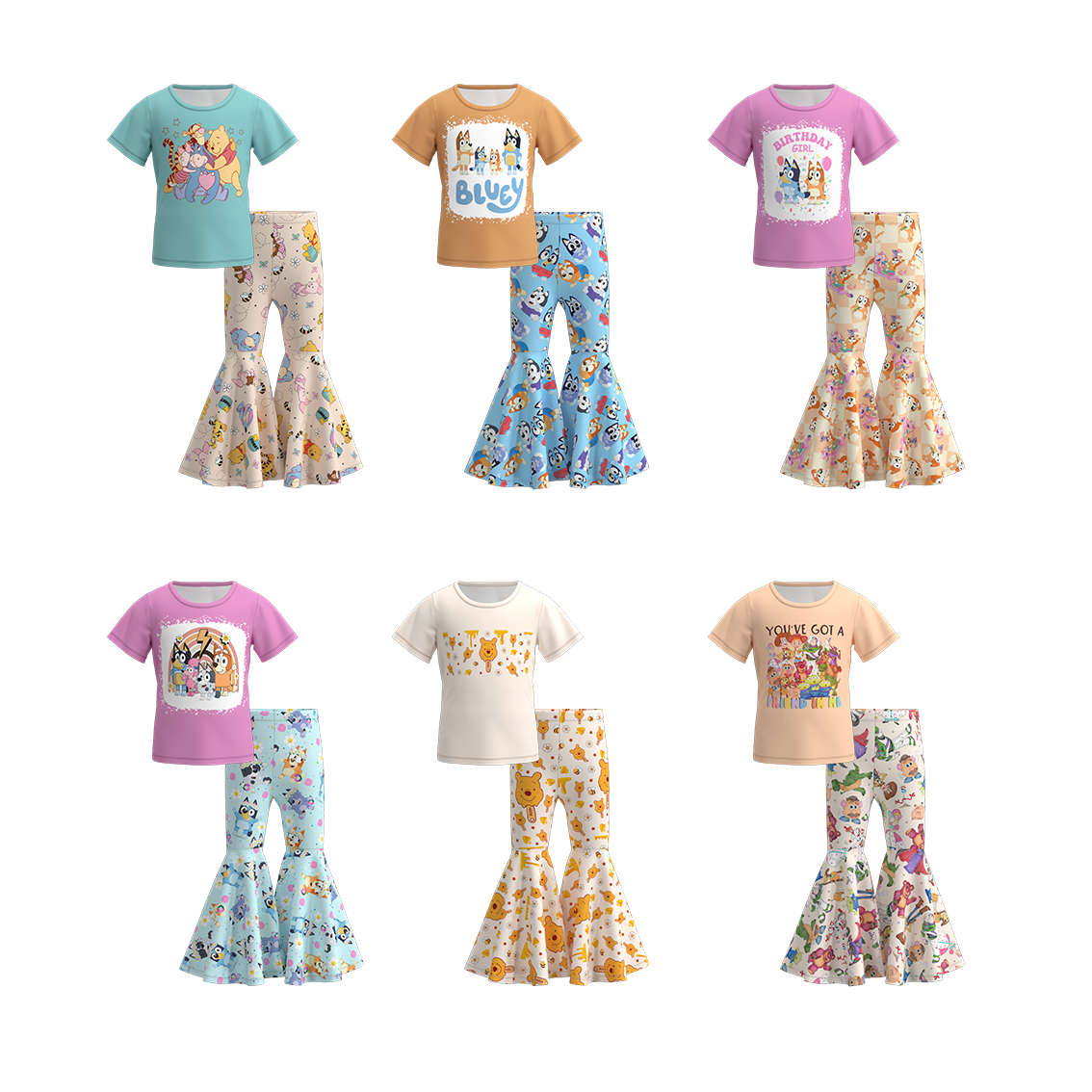 （Pre Order）Girls Summer Buley Print Bell Pant Set