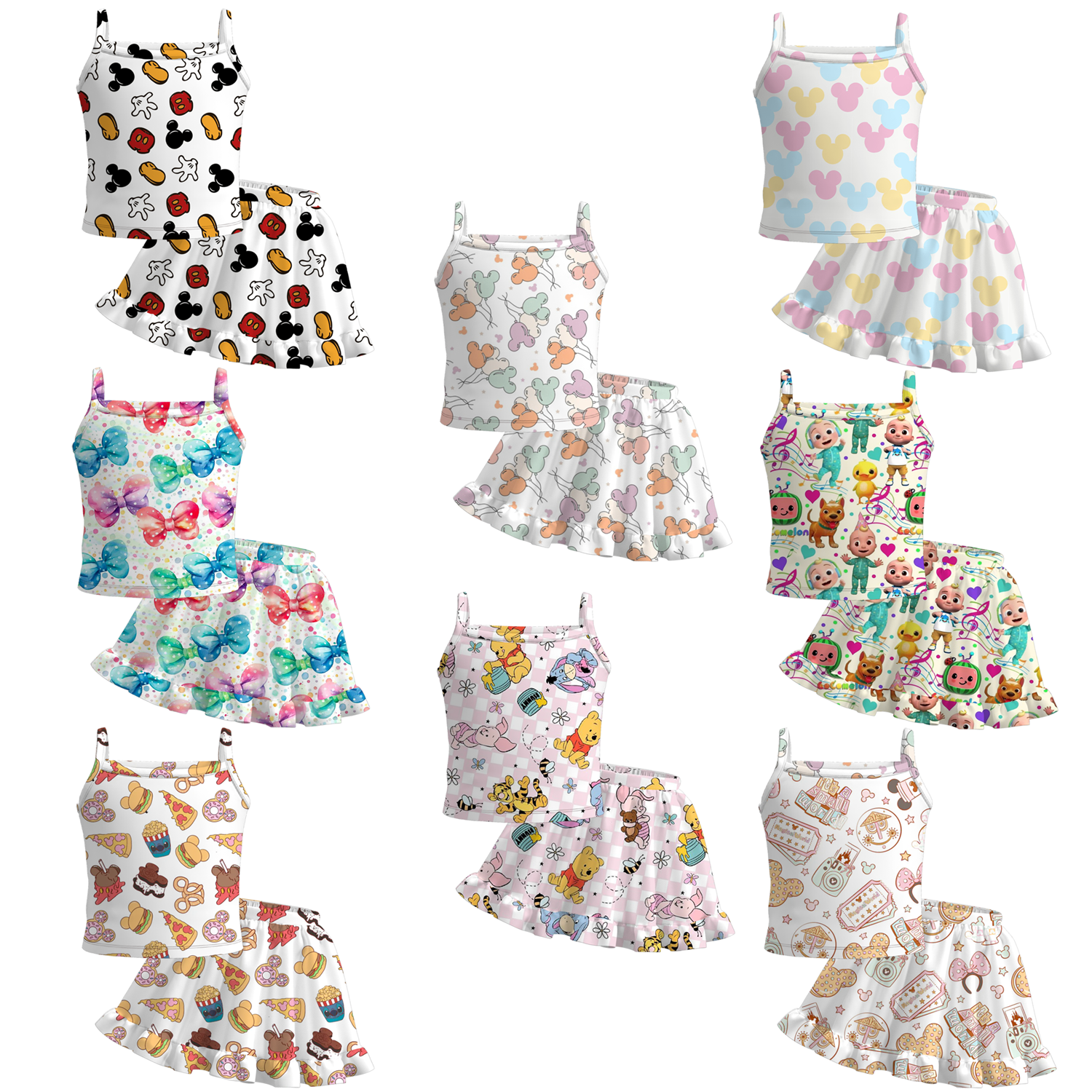 （Pre Order）Girls Summer Cute Cartoon Print Skirt Set