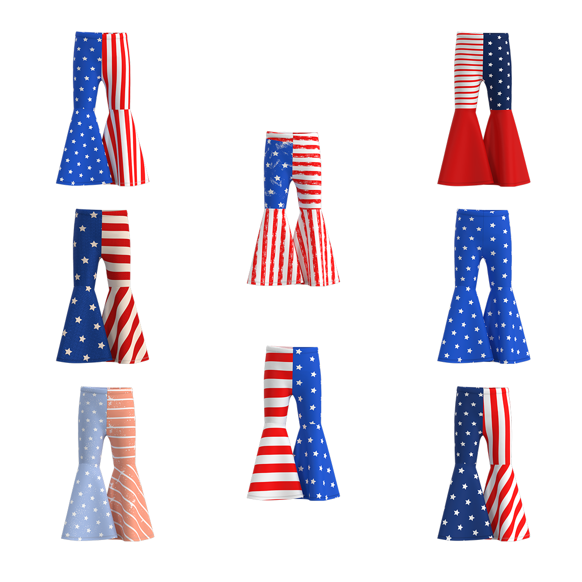 （Pre Order）Girls Summer 4th Of July Bell Pants