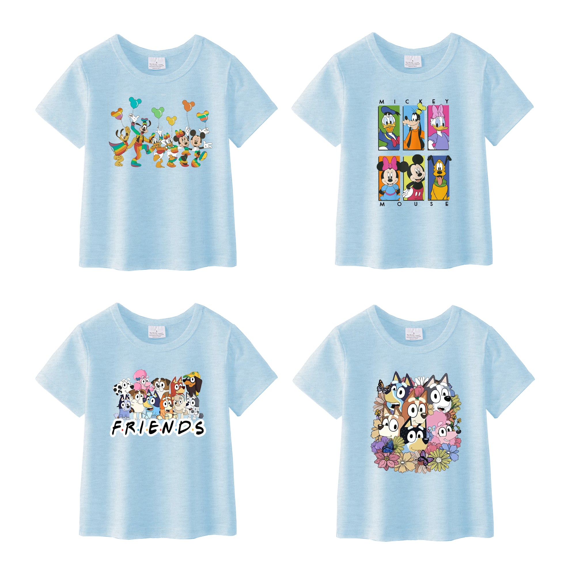 （Pre Order）Girls Blue Cartoon Printed Short Sleeves T-Shirts