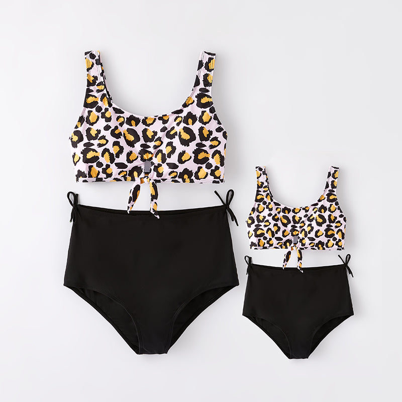 （In Stock）Mommy and Me Summer Pink Leopard Print Swimsuit