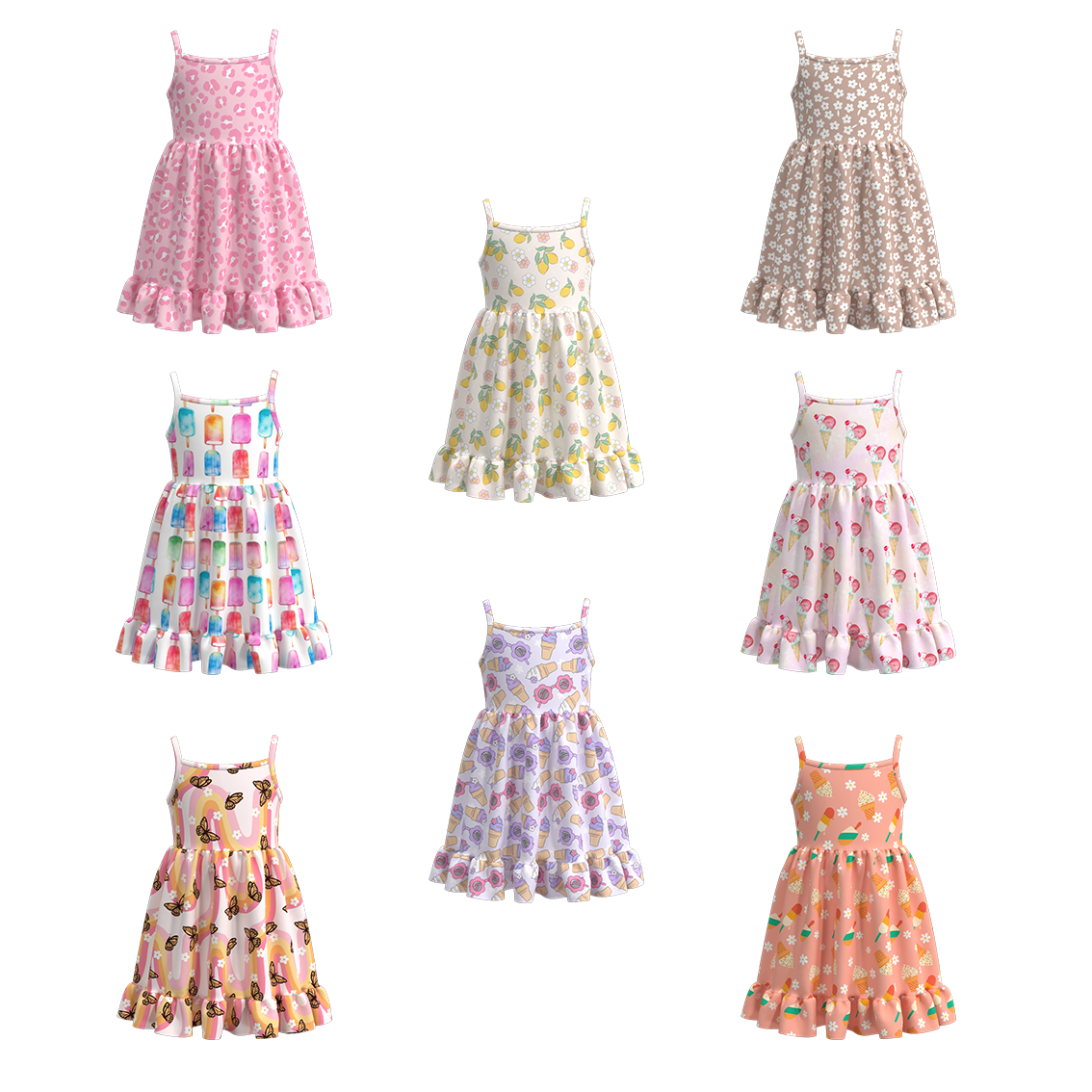 （Pre Order）Girls Summer Popsicle Print Slip Dress