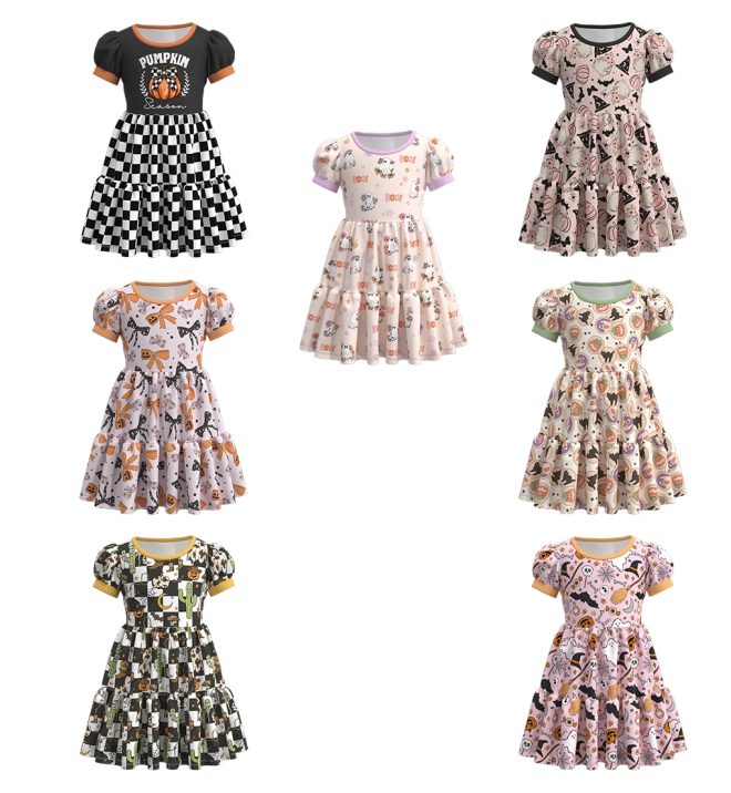 （Pre Orders）Girls Halloween Cartoon Print Dress