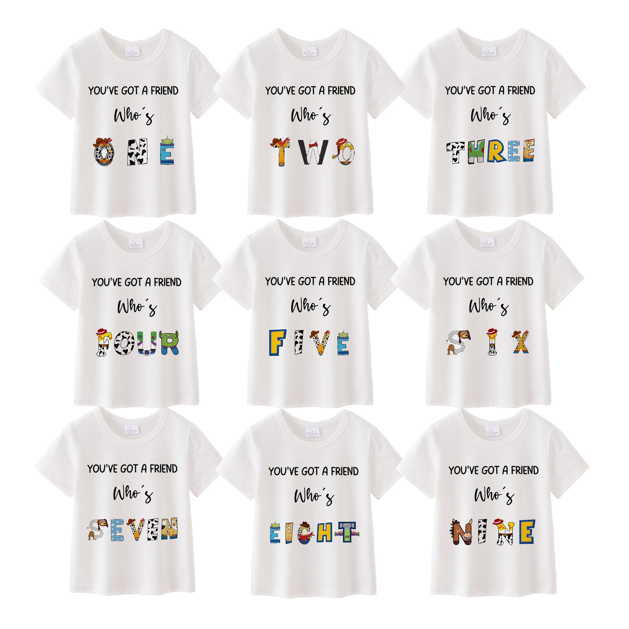 （Pre Order）Boys' Cotton Cartoon Print Birthday Letter Number T-Shirt