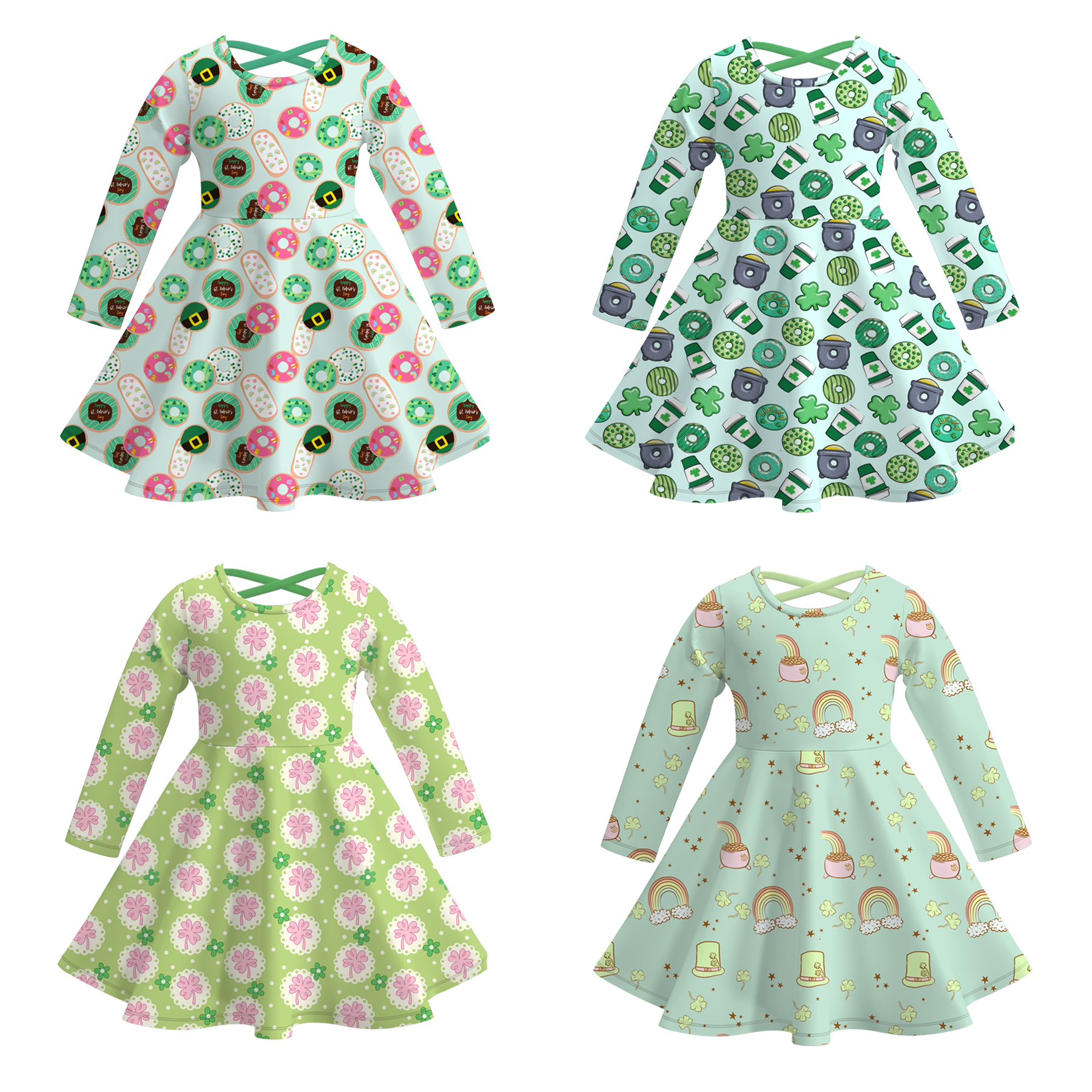 （Pre Order）Girls St.Patrick's Day Shamrock Print Dress