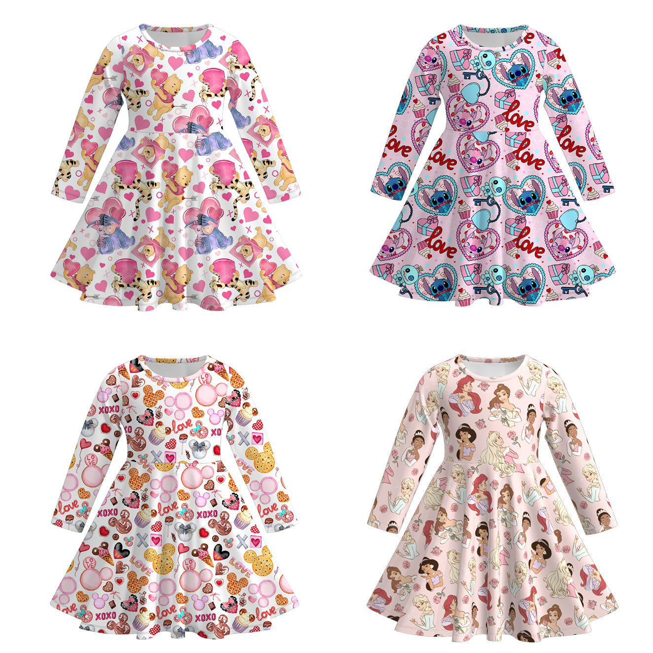 （Pre Order）Girls Valentine's Day Cartoon Print Dress