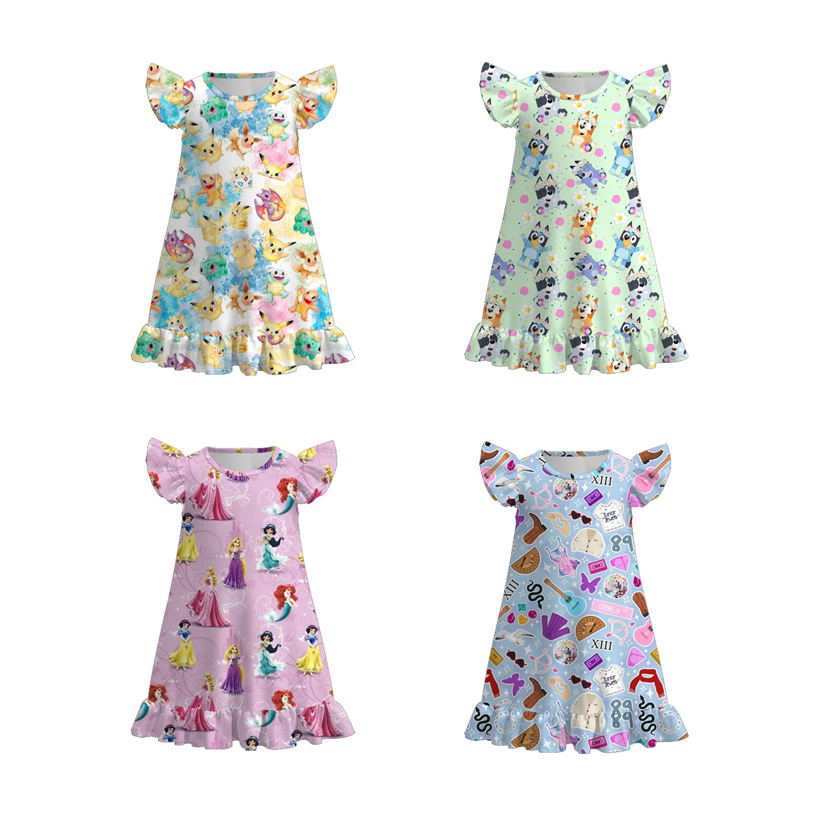 （Pre Order）Girls Spring and Summer TS,Cartoon＆Princess Print Pajamas Dress