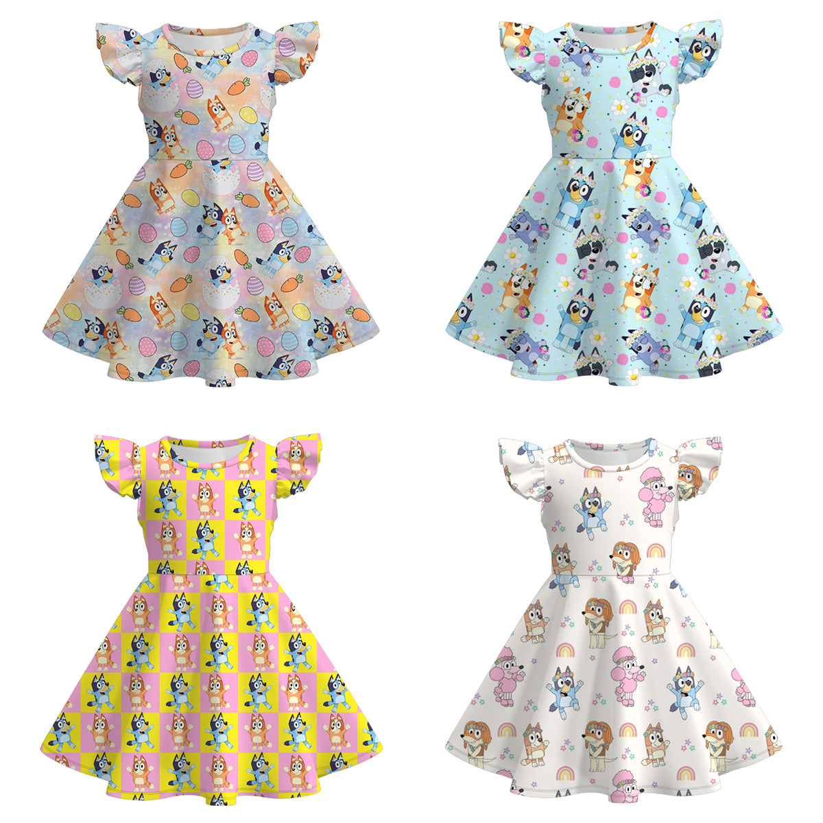 （Pre Order）Girls Spring and Summer Cartoon Print Flying Sleeves Dress