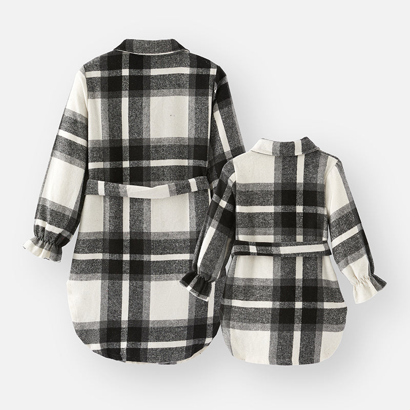 （In Stock G21-3-1 G21-1-2）Mommy and Me Fall Flannel Grey Plaid Shacket