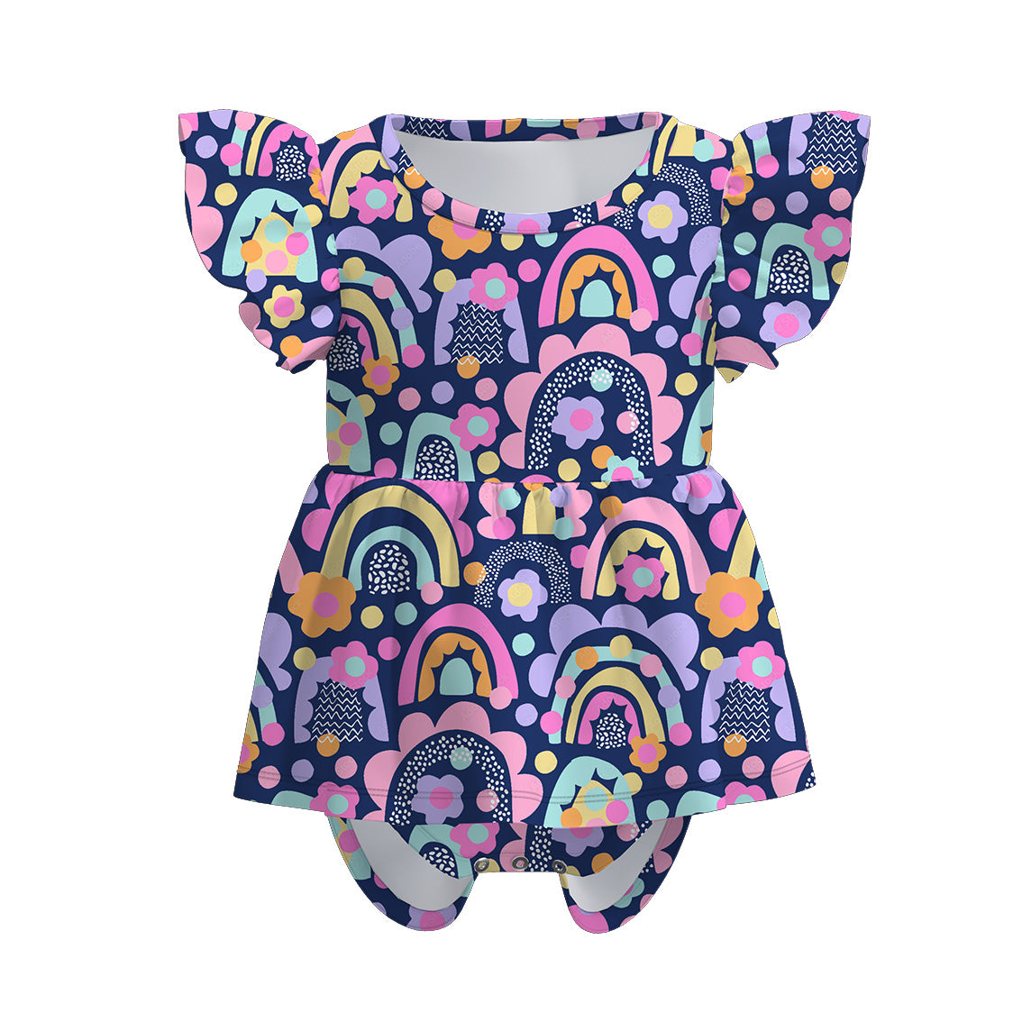 （Pre Order）Girls Purple Rainbow Floral Romper