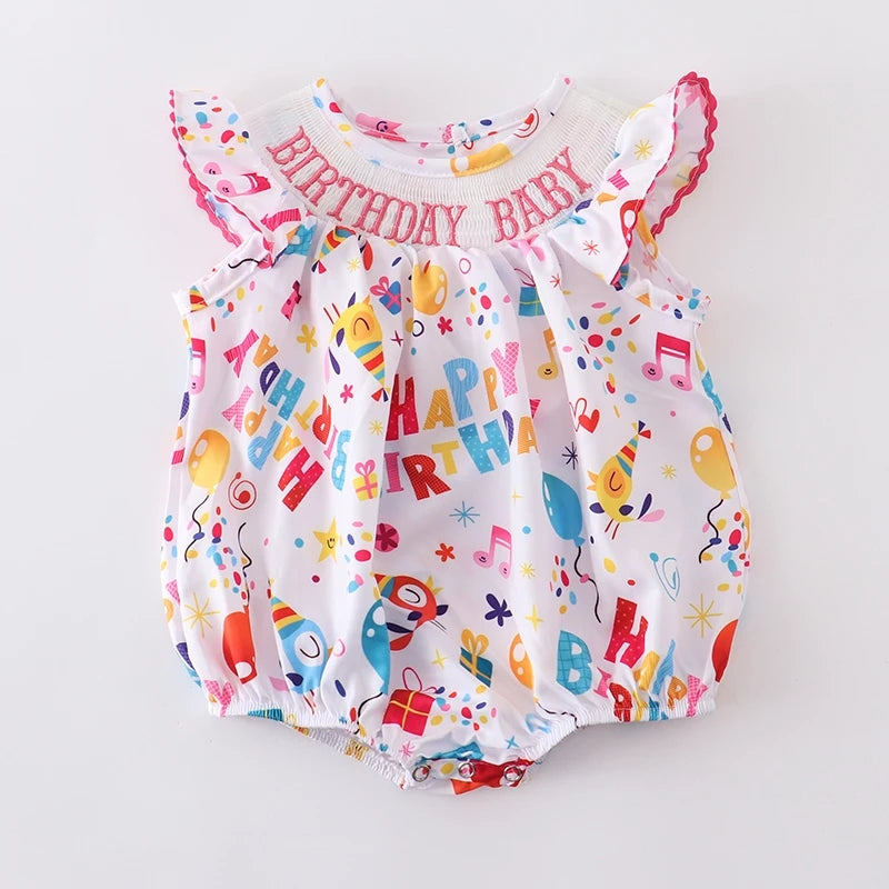 Birthday Gift Balloon Smocked Romper