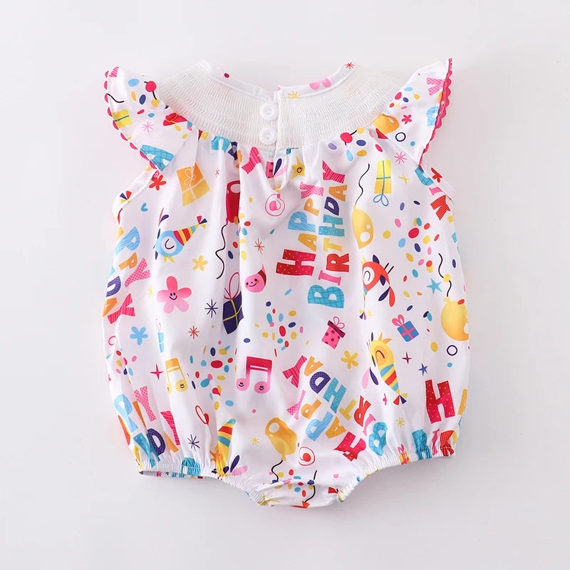 Birthday Gift Balloon Smocked Romper