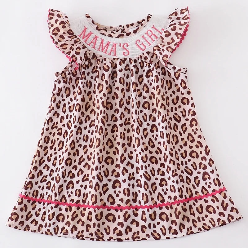 Leopard Embroidery Smocked Dress