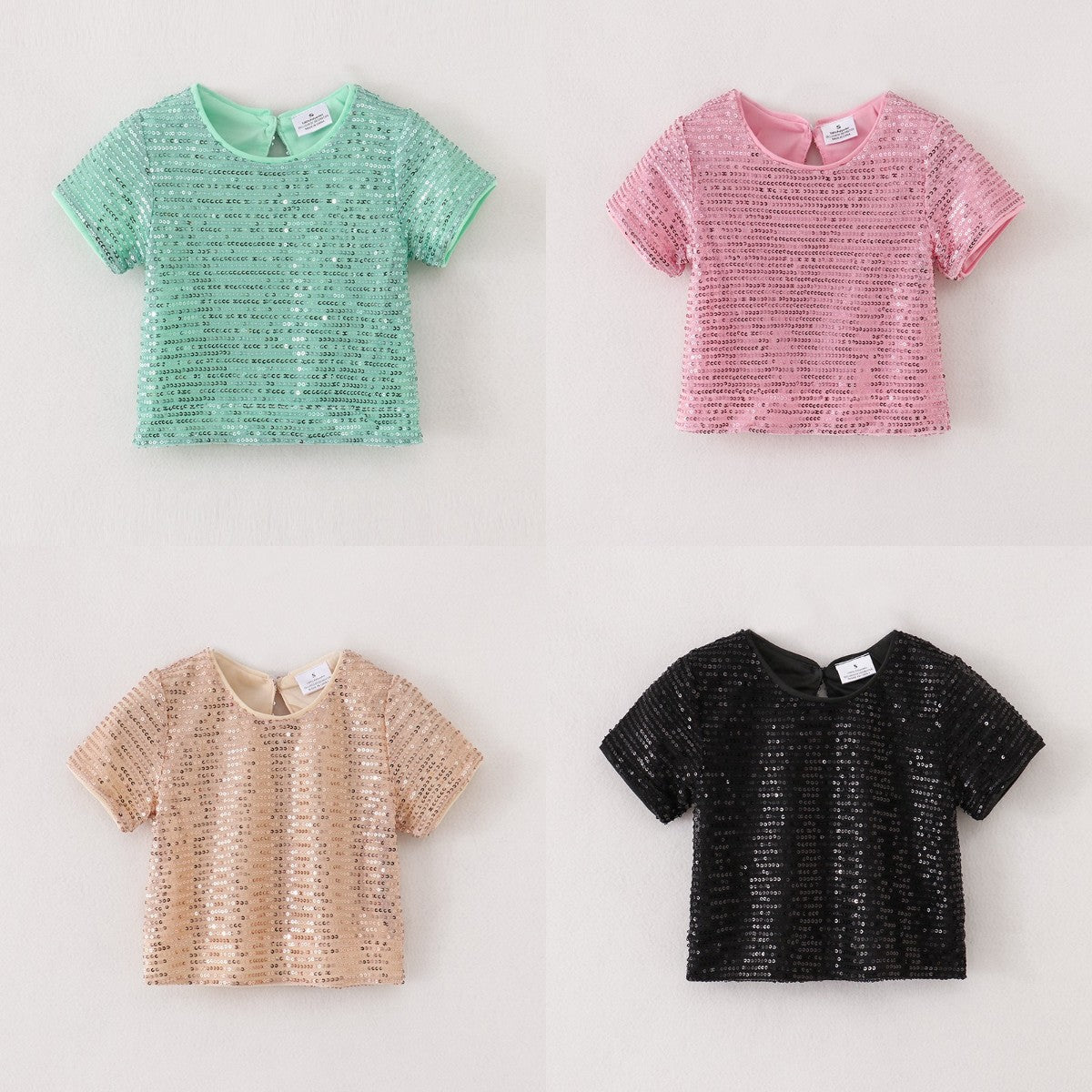 （In Stock A2-2-3）Girls Sequins Short Sleeve Top