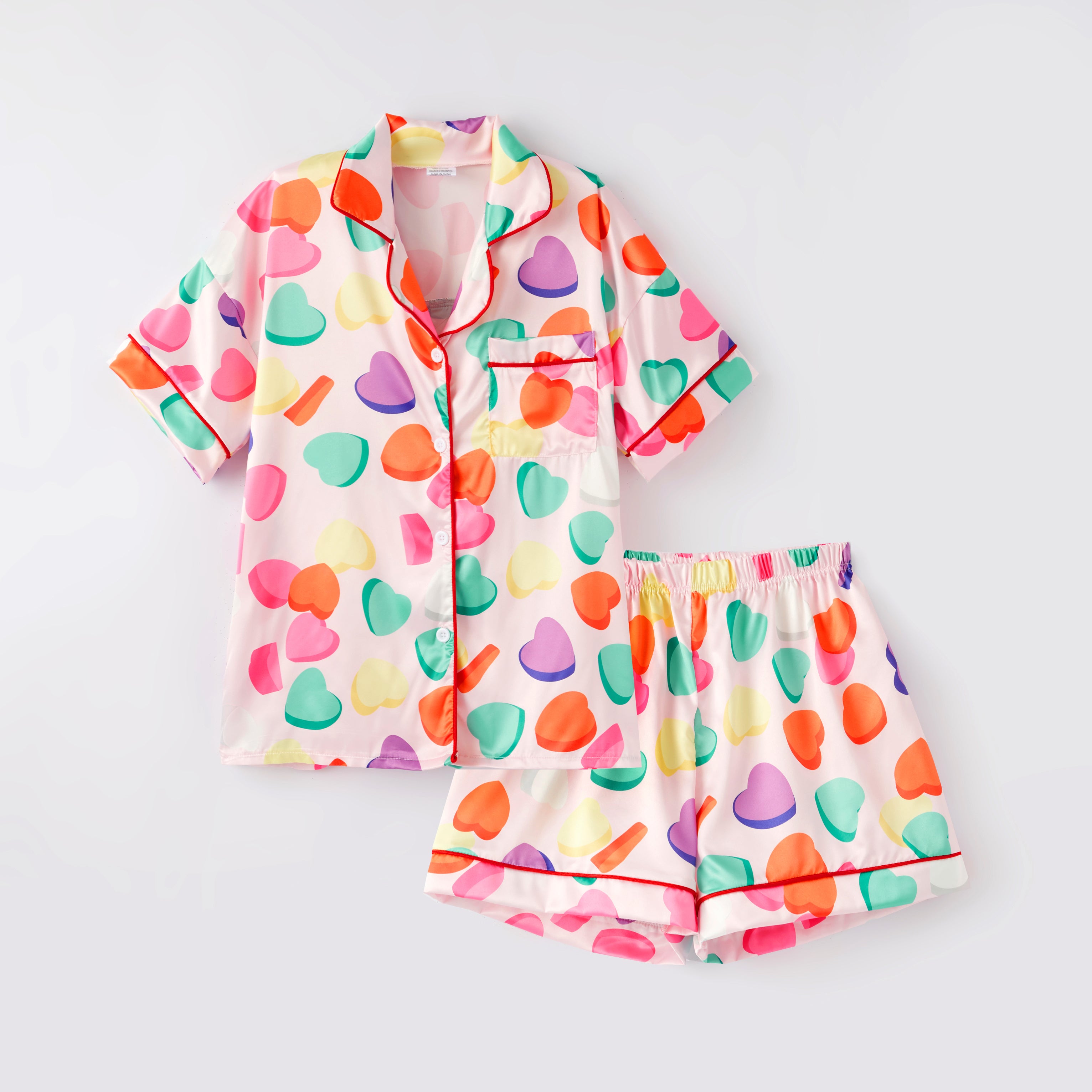 （In Stock）Satin Heart Printed Home Wear Valentine‘s Pajamas for Women