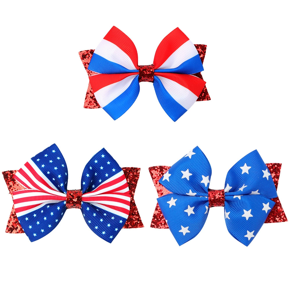 （Pre Order）Girls Patriotic Sequin Bow Hair Clip