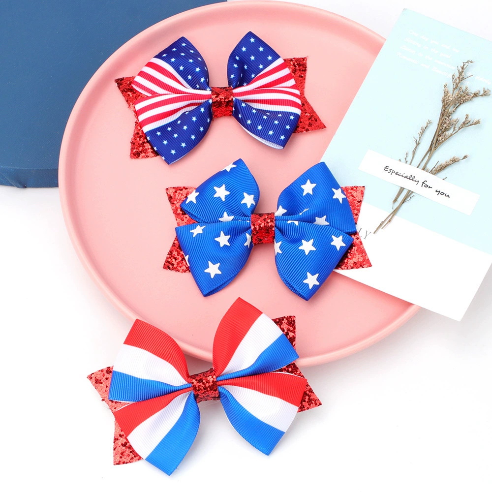 （Pre Order）Girls Patriotic Sequin Bow Hair Clip