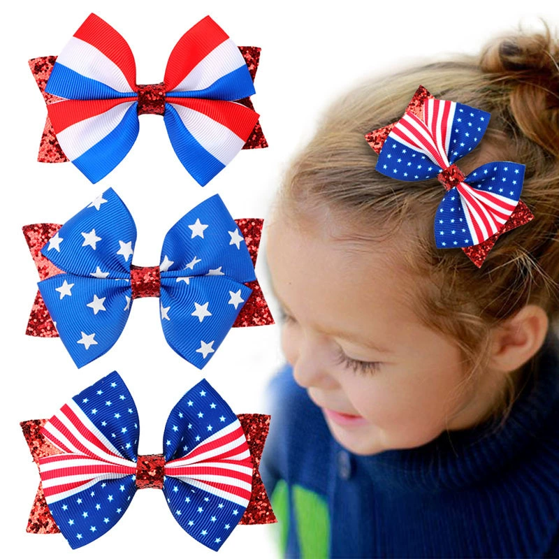 （Pre Order）Girls Patriotic Sequin Bow Hair Clip