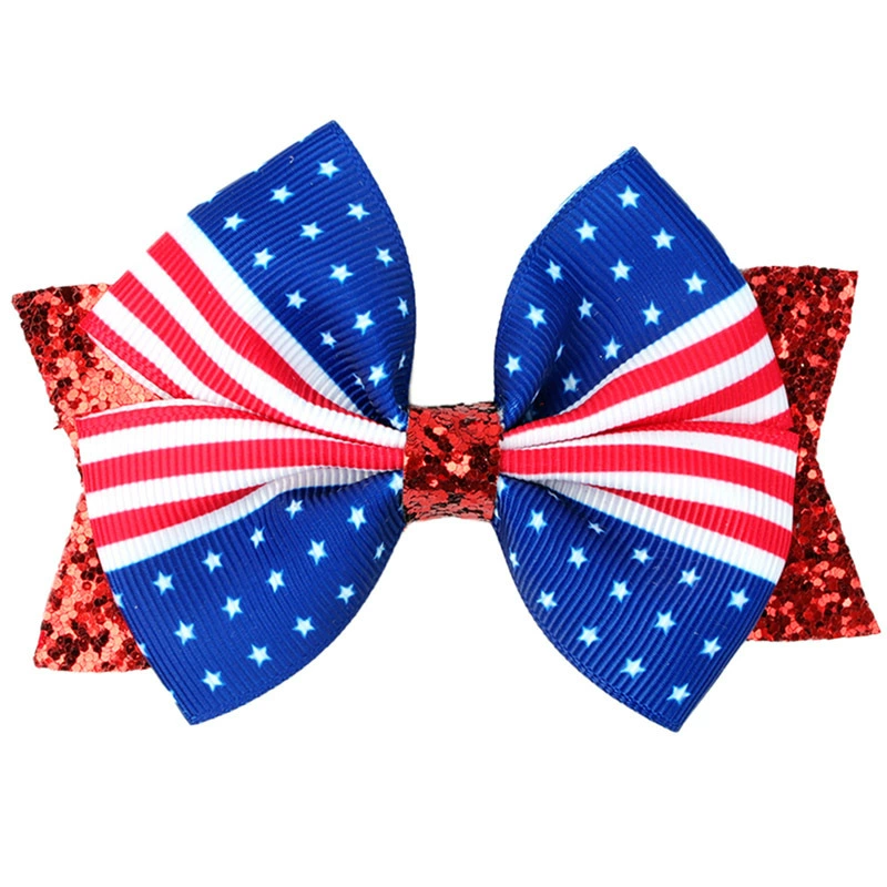 （Pre Order）Girls Patriotic Sequin Bow Hair Clip