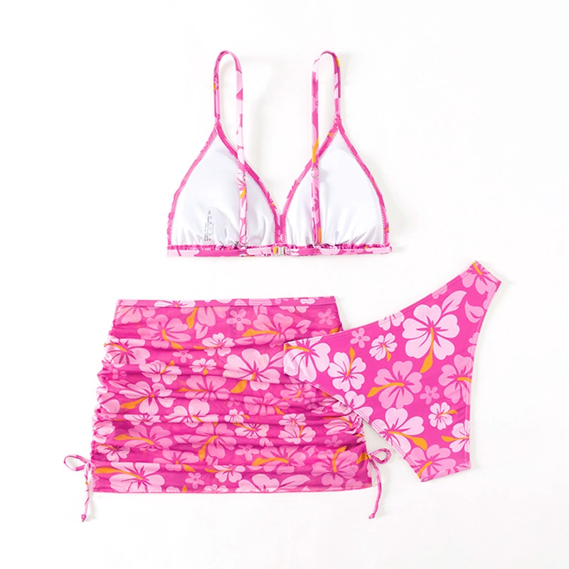 （Pre Order）Girls Summer Floral Print Swimsuit 3 Pieces Set