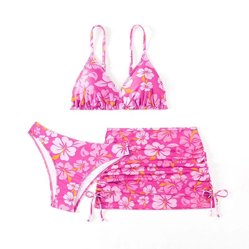 （Pre Order）Girls Summer Floral Print Swimsuit 3 Pieces Set