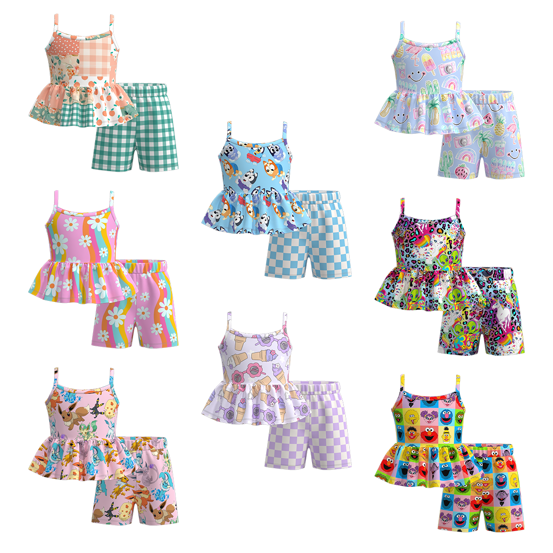 （Pre Order）Girls Summer Cartoon Print Slip Short Set