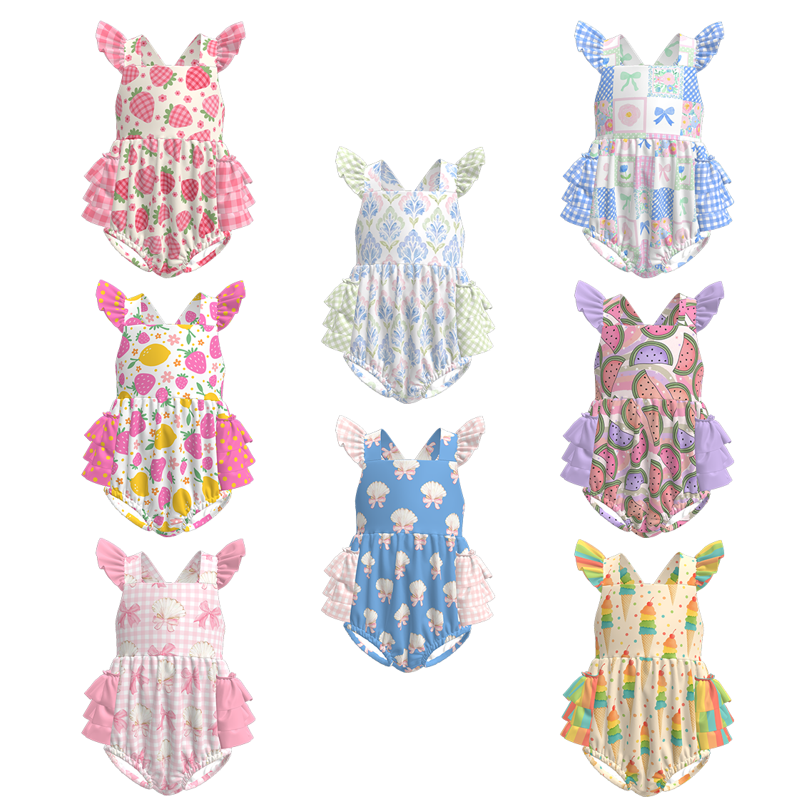 （Pre Order）Toddler Girls Spring and Summer Fruit＆Bow Print Romper