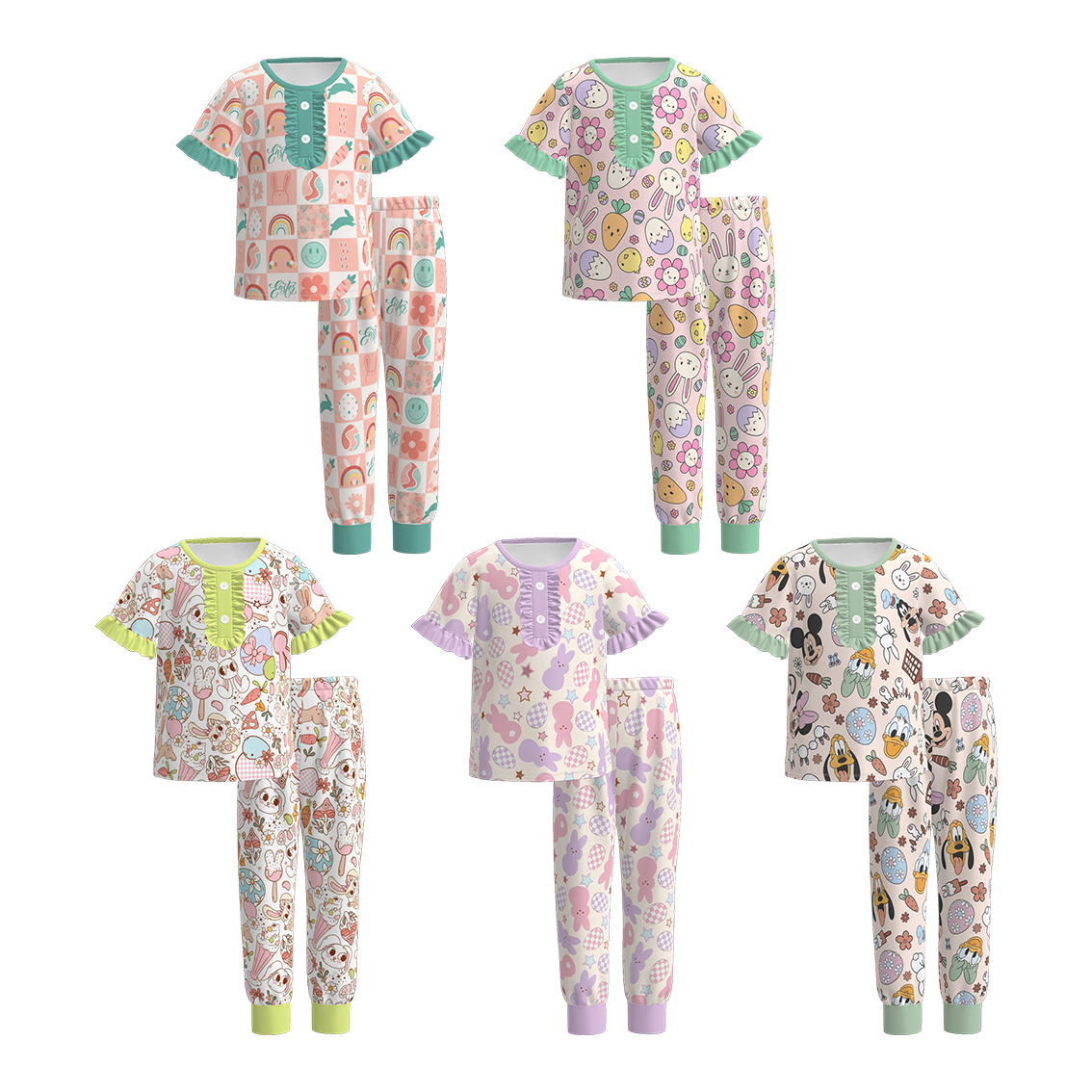 （Pre Order）Girls Easter Bunny Print Pajamas