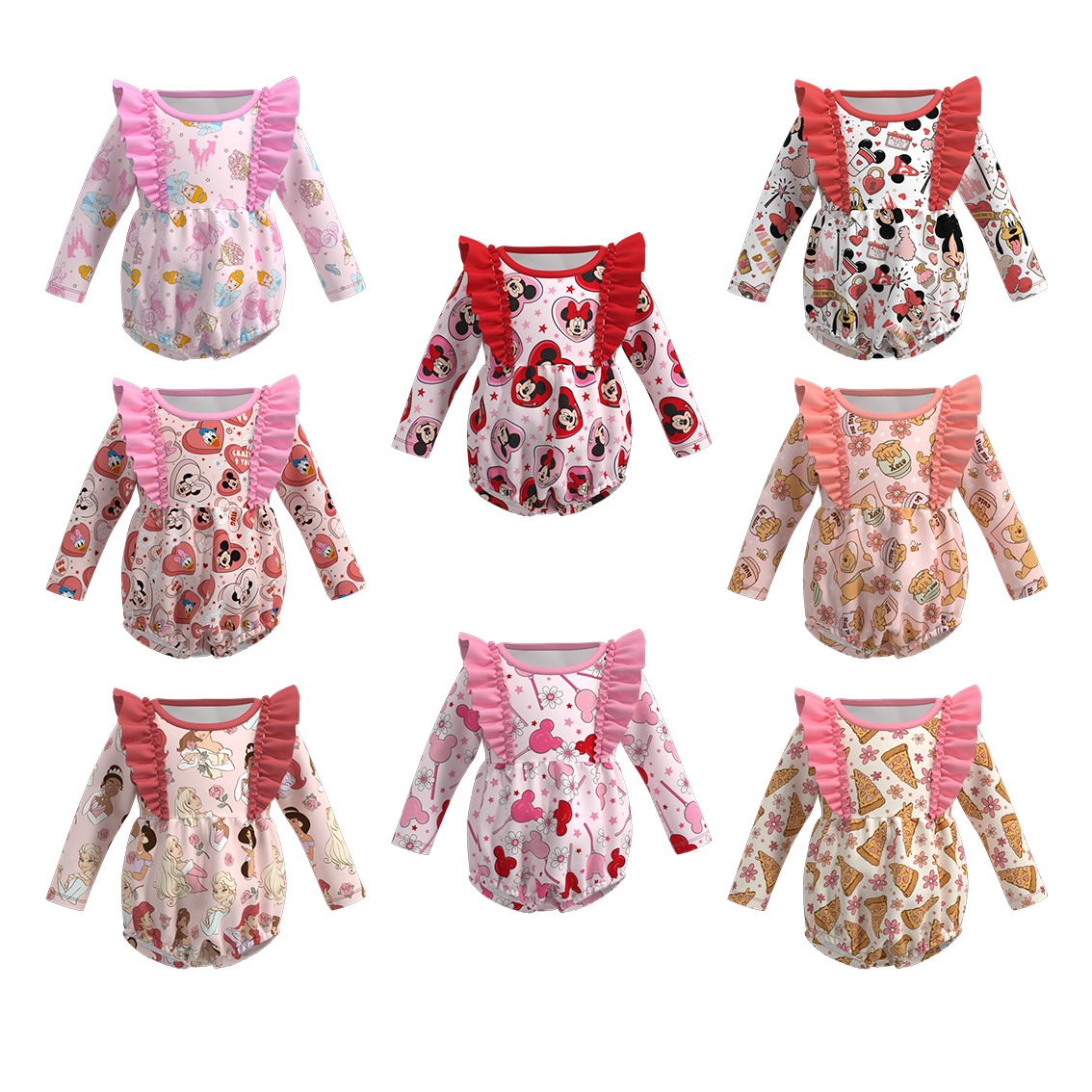 （Pre Order）Baby Girls Valentine's Day Cartoon Print Romper