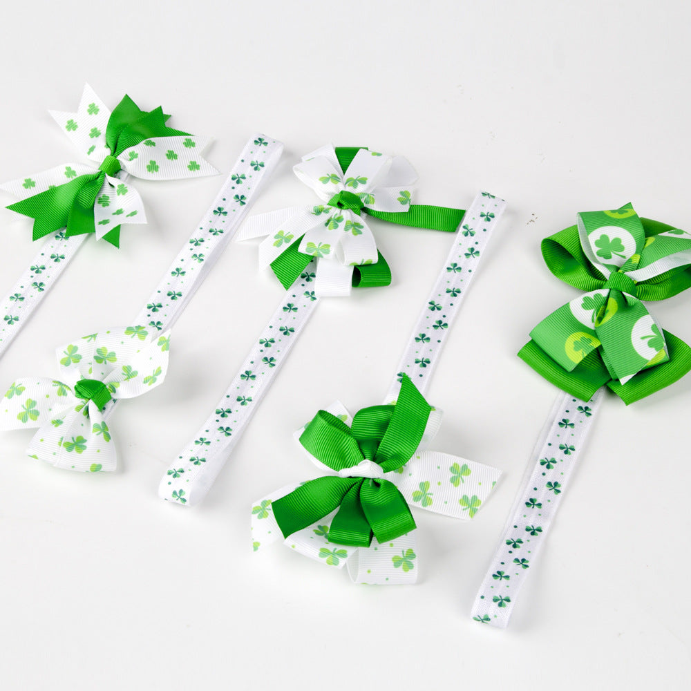 （Pre Order）Girls St.Patrick's Day Shamrock Bow Elastic Headband