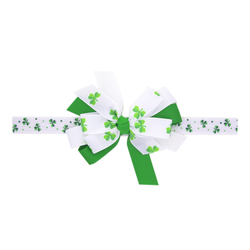 （Pre Order）Girls St.Patrick's Day Shamrock Bow Elastic Headband