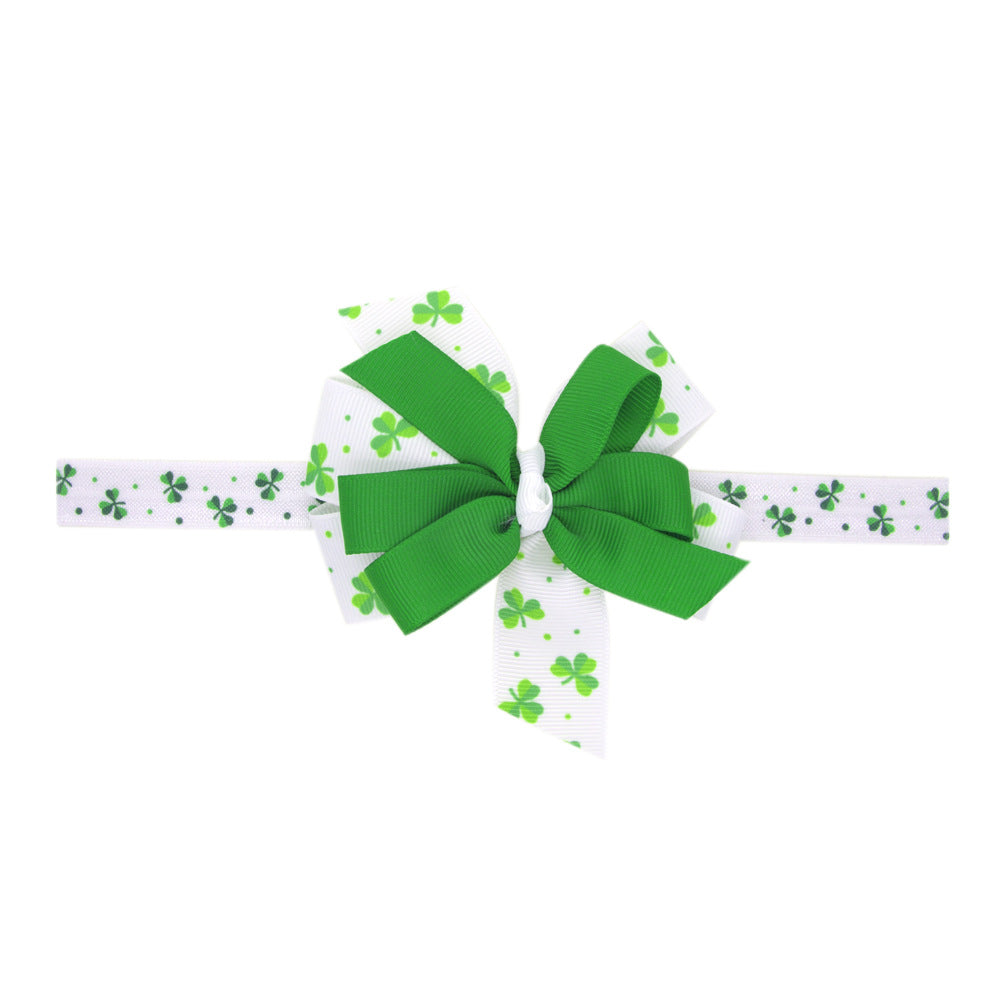 （Pre Order）Girls St.Patrick's Day Shamrock Bow Elastic Headband