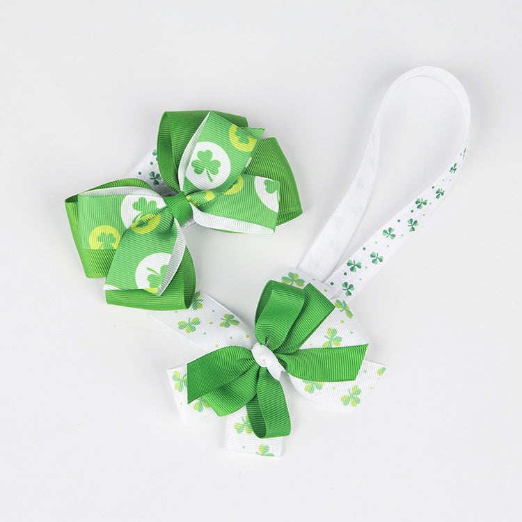 （Pre Order）Girls St.Patrick's Day Shamrock Bow Elastic Headband