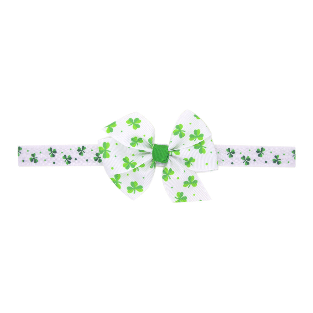 （Pre Order）Girls St.Patrick's Day Shamrock Bow Elastic Headband