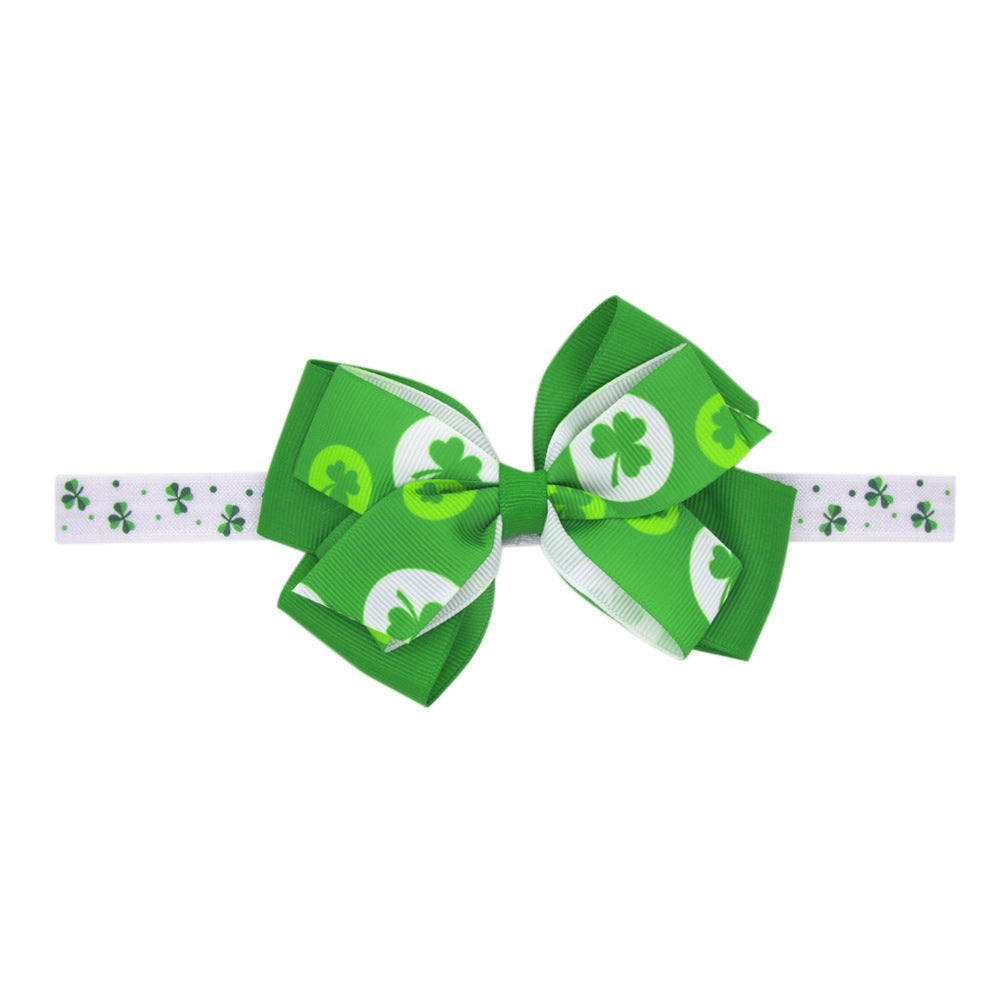 （Pre Order）Girls St.Patrick's Day Shamrock Bow Elastic Headband