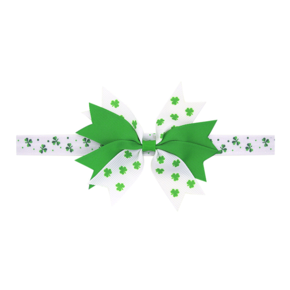 （Pre Order）Girls St.Patrick's Day Shamrock Bow Elastic Headband