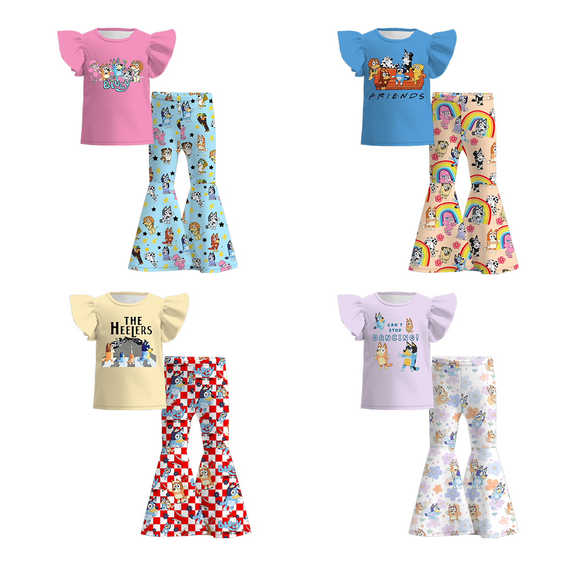 Girls Cartoon Bell-bottom Pants Set