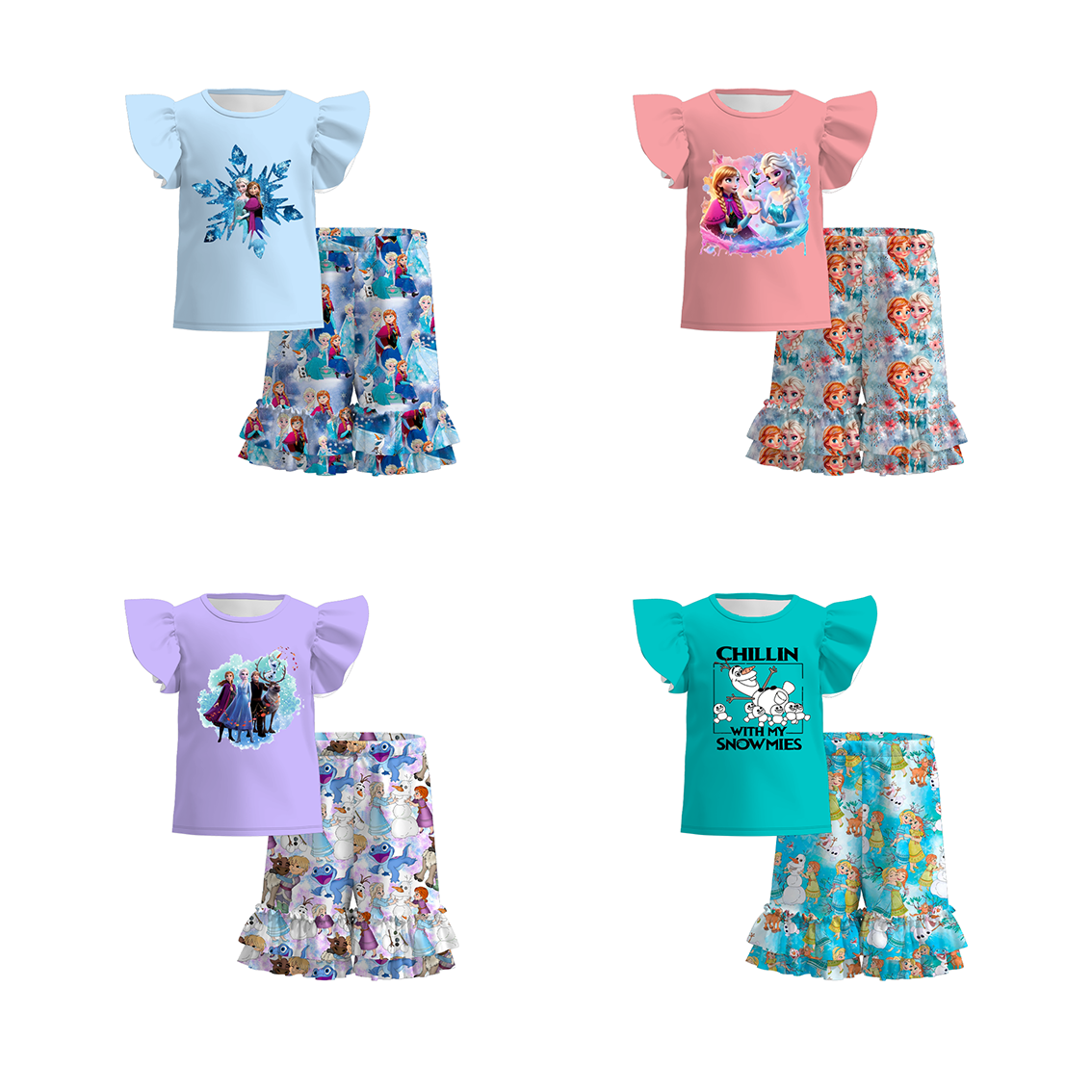 （Pre Order）Girls Summer Frozen Print Short Set