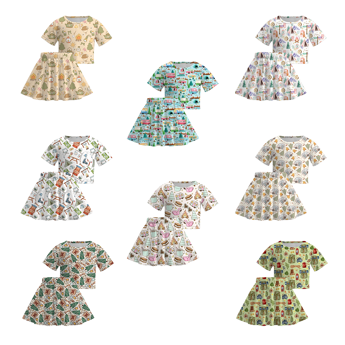 （Pre Order）Girls Summer Camping Print Skirt Set